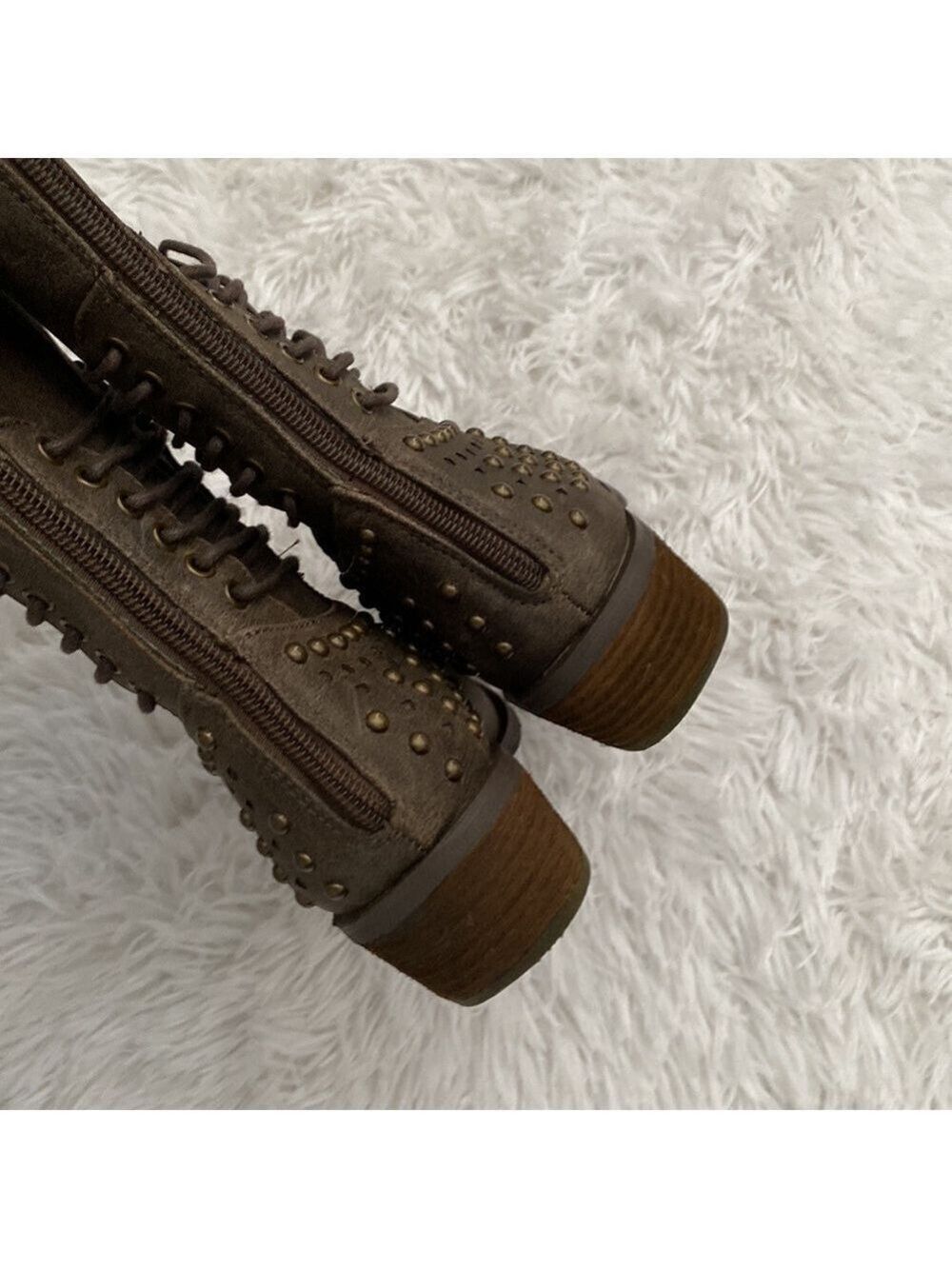 Not Rated weathered brown grommet & stitched riding boot - Picture 6 of 9